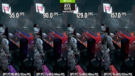 A quick look at path tracing scalability maxed on RTX 5090 with 4K DLSS quality mode, alongside RTX 5070 with optimised settings set to 1440p DLSS balanced mode. Click on the images for higher resolution.