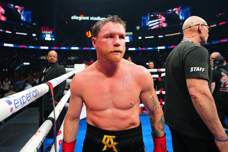 Canelo after his fight with Crawford in the ring