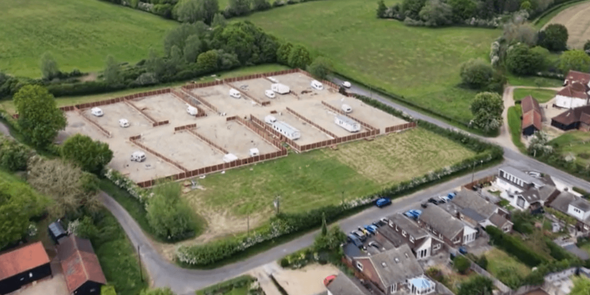 Travellers leave locals 'in tears' after setting up illegal 'concrete slab' encampment on grassland