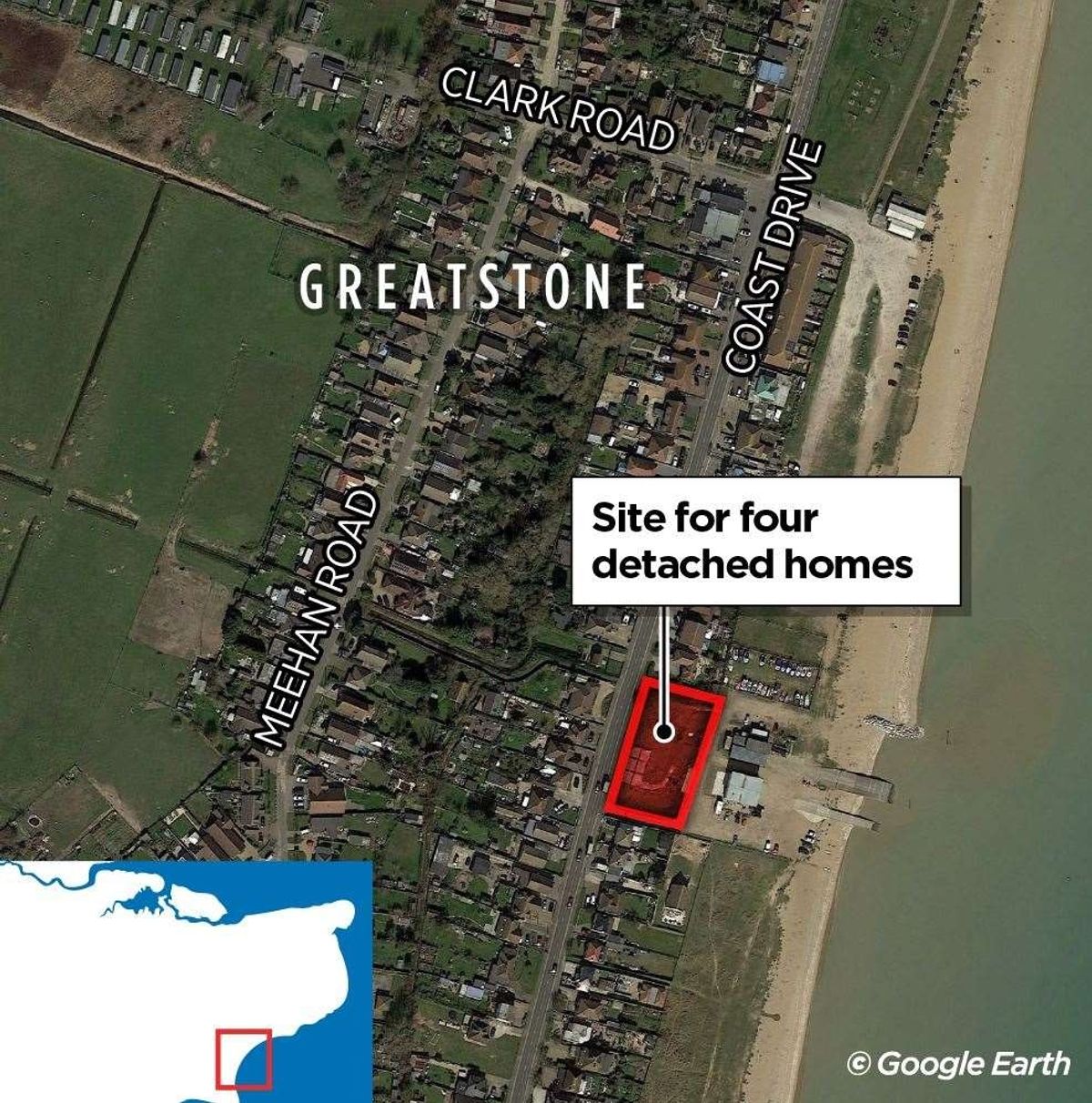 Map of Greatstone and where the new homes are