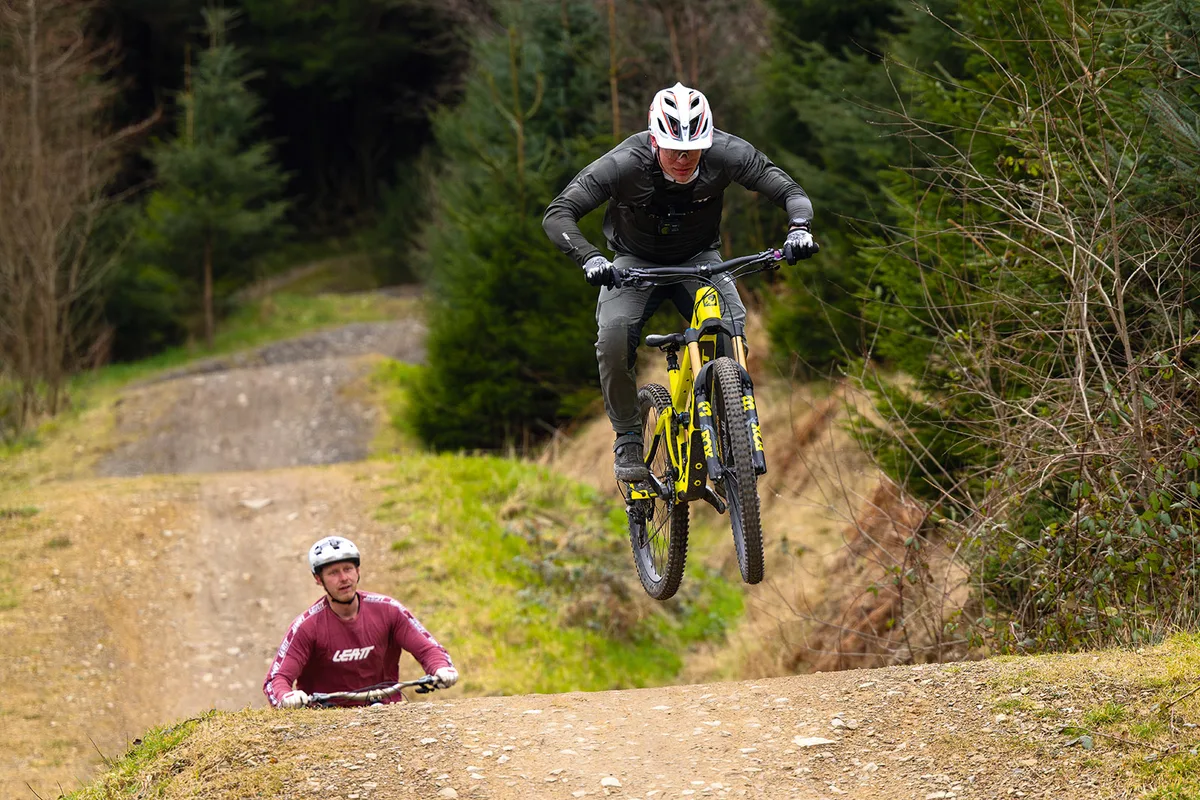 Mountain biker jumping at BikePark Wales