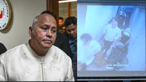 Philippines senator Ronald dela Rosa seen fleeing arrest in security footage – video