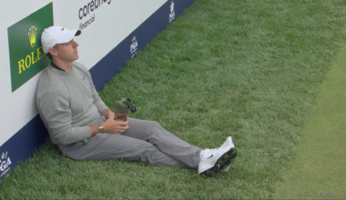 Glum Rory McIlroy slumps on grass at PGA Championship as rare vanishing golf ball causes chaos