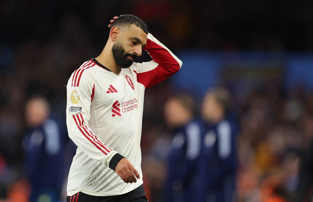 BIRMINGHAM, ENGLAND - MAY 15: Mohamed Salah of Liverpool reacts after the Premier League match between Aston Villa and Liverpool at Villa Park on May 15, 2026 in Birmingham, England. (Photo by Catherine Ivill - AMA/Getty Images)