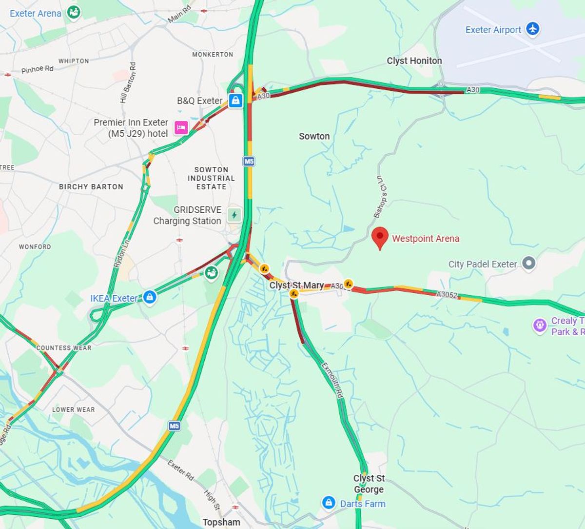 Traffic on the M5 leading to J30.