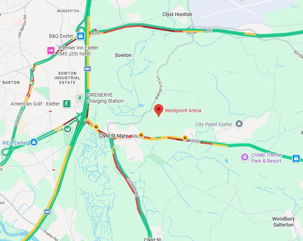 Traffic on roads near Westpoint Arena.