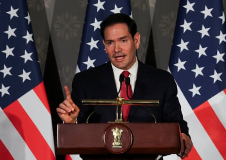 Marco Rubio (pictured) attends a joint press conference with Indian foreign minister Subrahmanyam Jaishankar after their meeting in New Delhi.