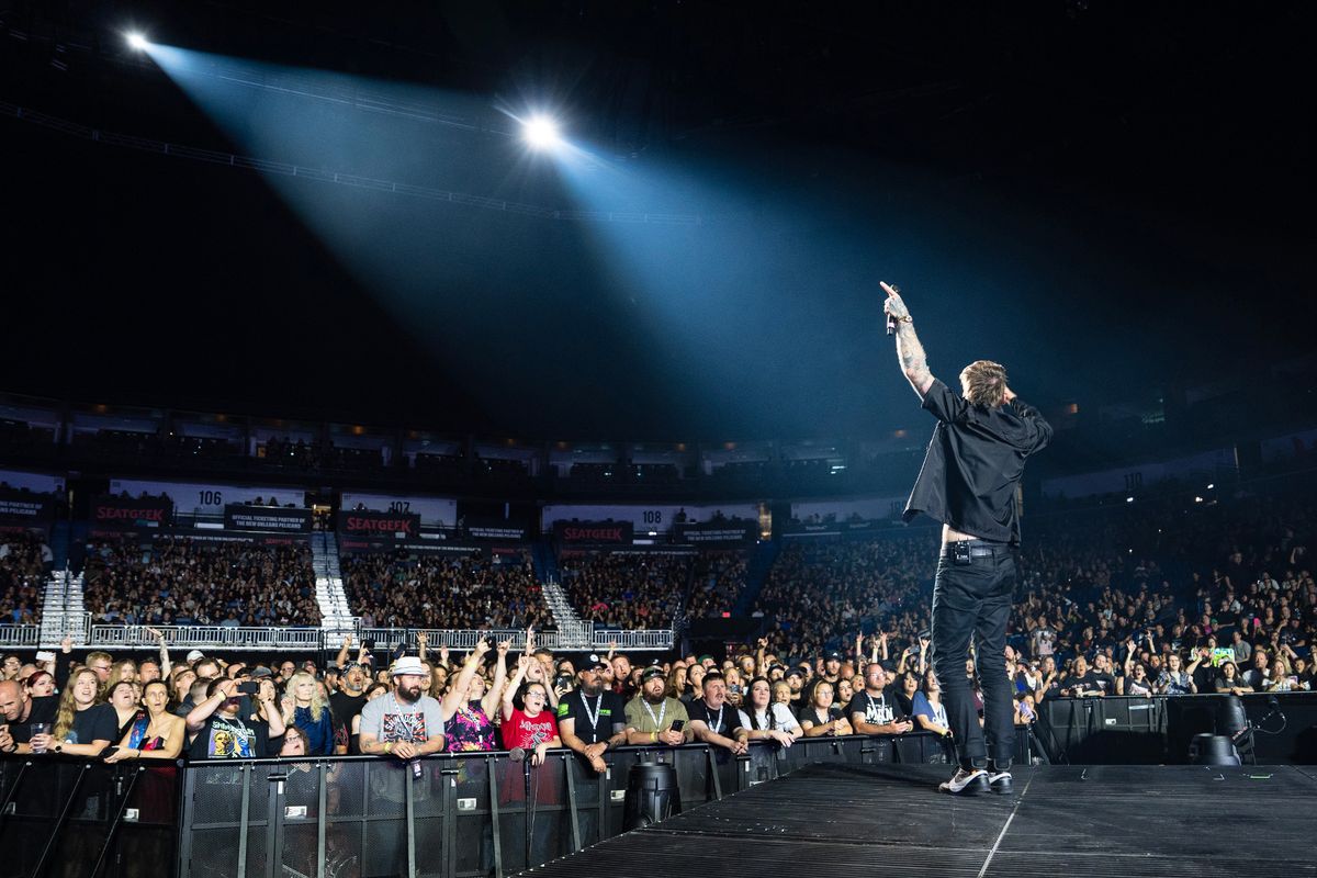 NEW ORLEANS, LOUISIANA - MAY 06: Caleb Shomo of Beartooth performs at Smoothie King Center on May 06, 2025 in New Orleans, Louisiana. (Photo by Erika Goldring/Getty Images)