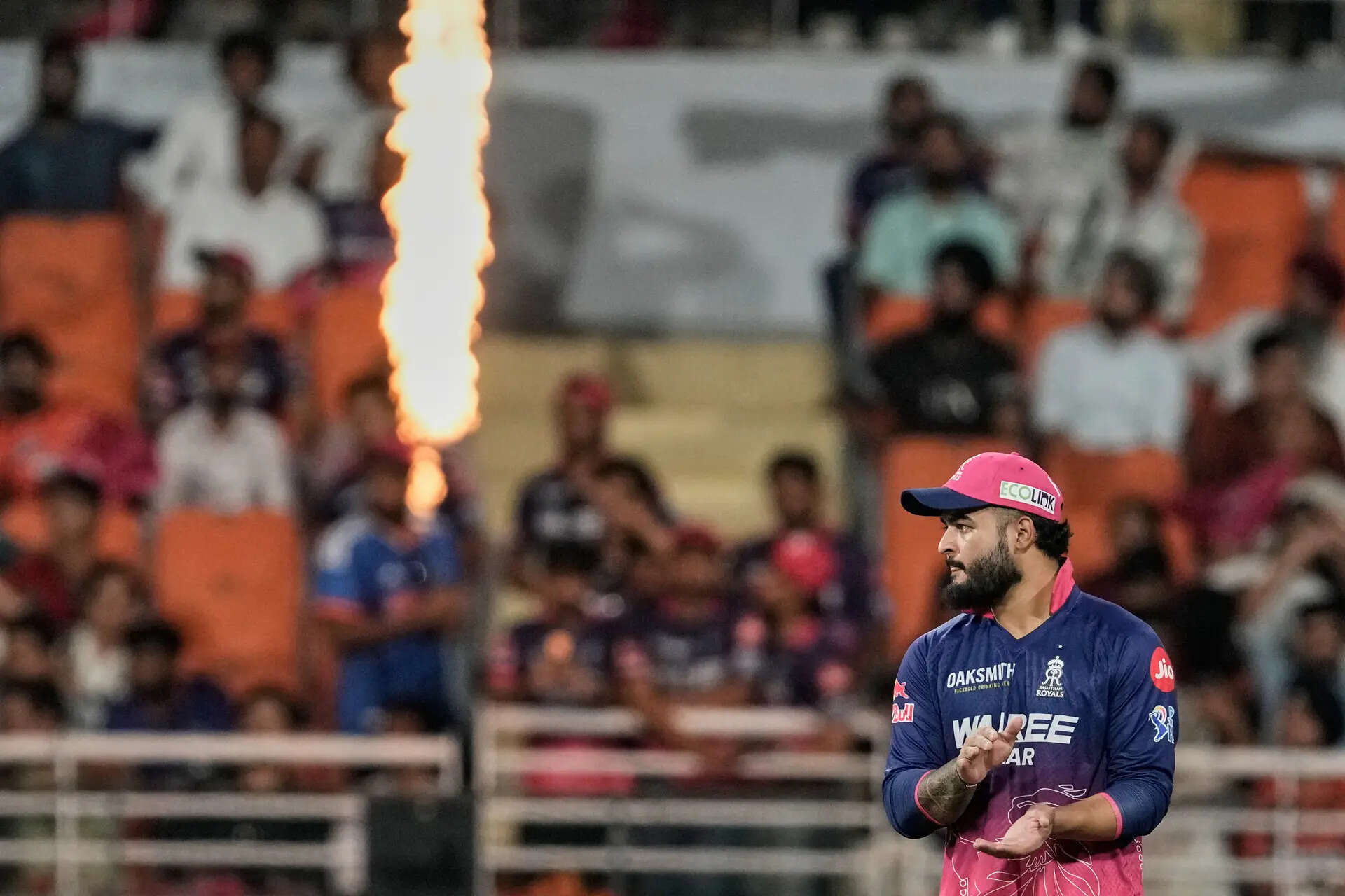 Riyan Parag celebrates the wicket of Sunrisers Hyderabad's Eshan Malinga during the Indian Premier League match. (AP) India IPL Cricket