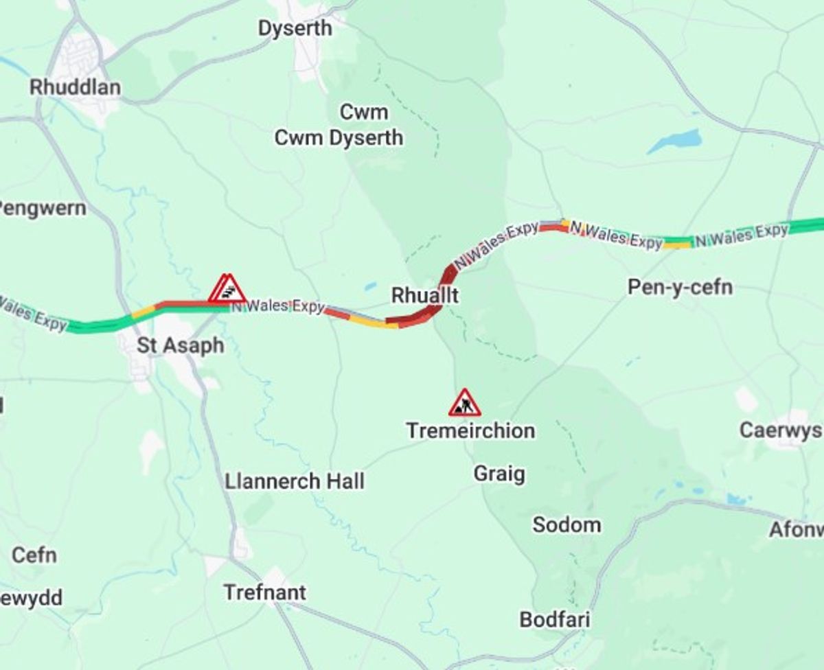 Delays on the A55 eastbound and westbound after vehicle fire at Rhuallt Hill