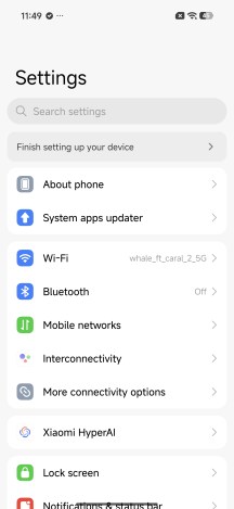 Settings menu - Xiaomi 17T review