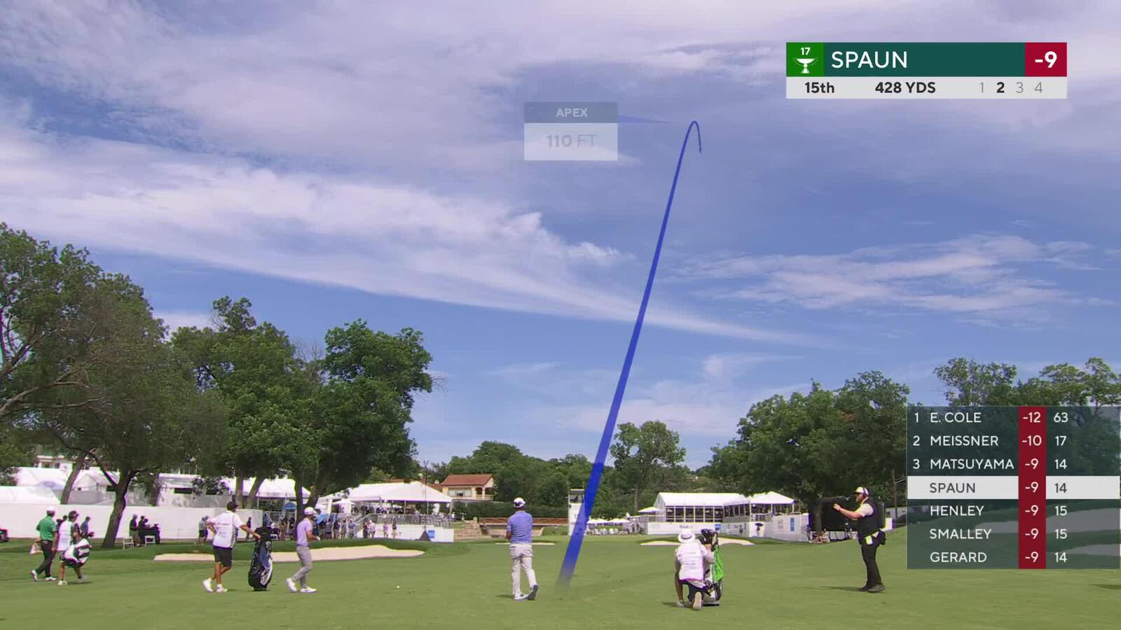 J.J. Spaun holes 30-foot bunker shot for birdie on No. 15 at Charles Schwab