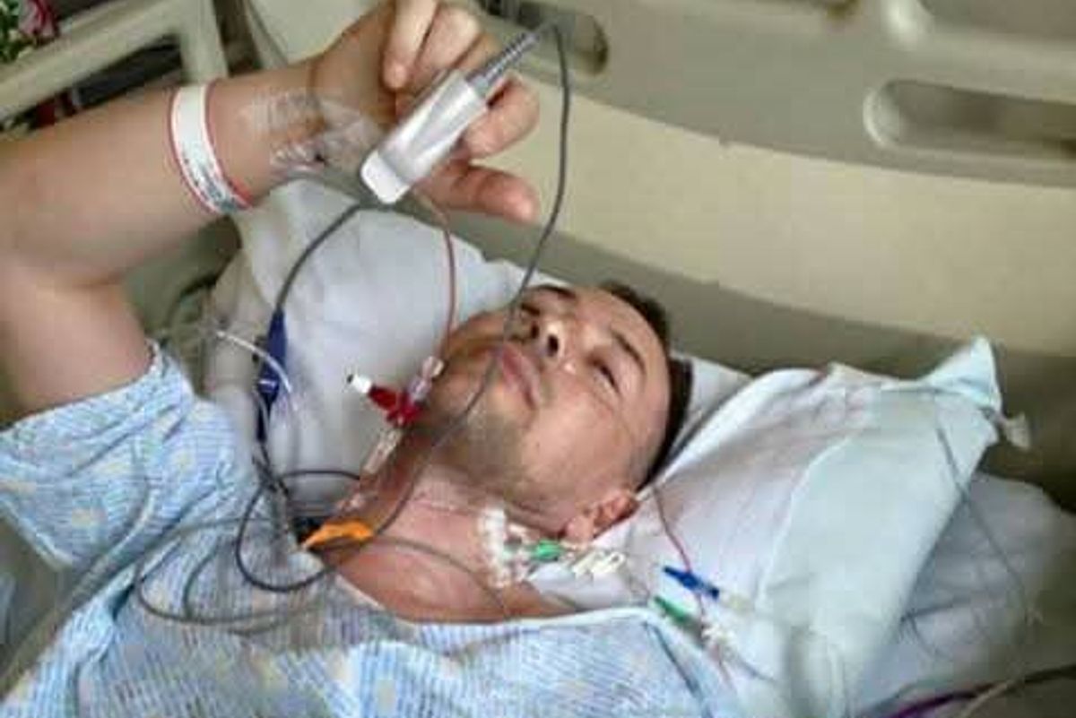 Simon Wainwright in hospital.