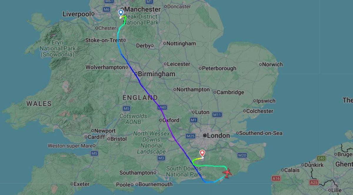 The flight to Reus in Spain made a diversion over the English Channel