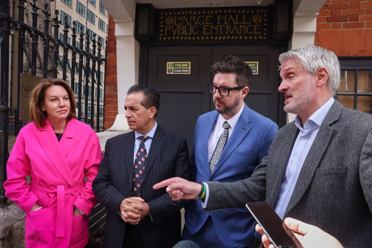 Emma Webber, Dr Sanjoy Kumar, James Coates and David Webber pictured outside Mary Ward House - where the Nottingham Inquiry is taking place