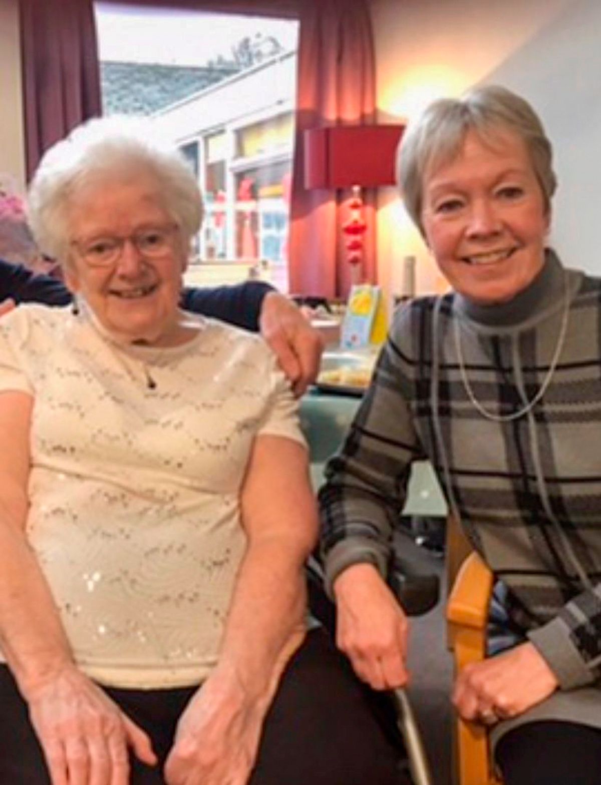 Frances Duxbury with her mum Dorothy Devereux at the care home