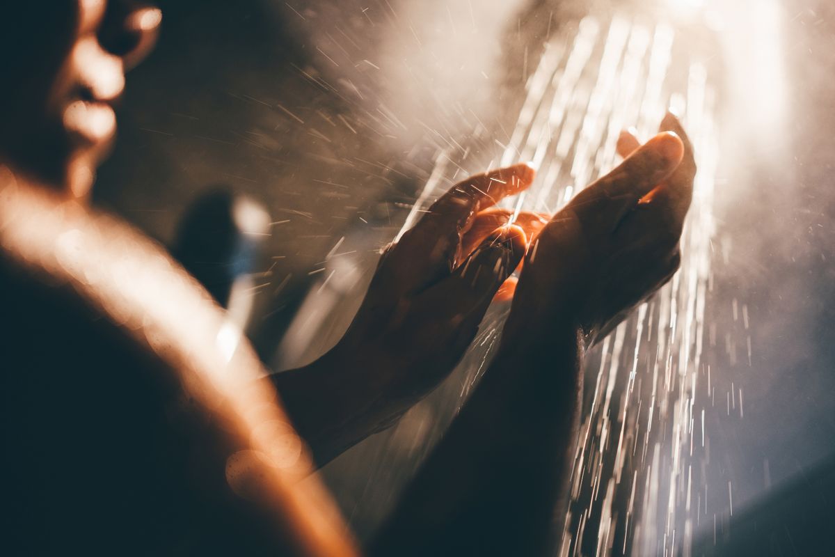 woman showering