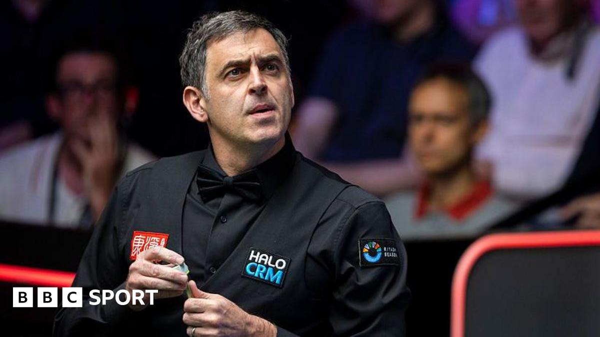 Ronnie O'Sullivan prepares to play a shot during his first-round match at the 2026 World Snooker Championship