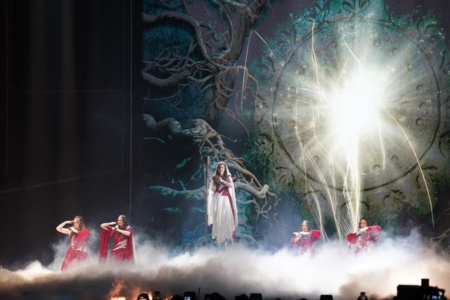 Lelek, representing Croatia, performing the song Andromeda during the grand final of the Eurovision Song Contest in the Wiener Stadthalle in Vienna, Austria