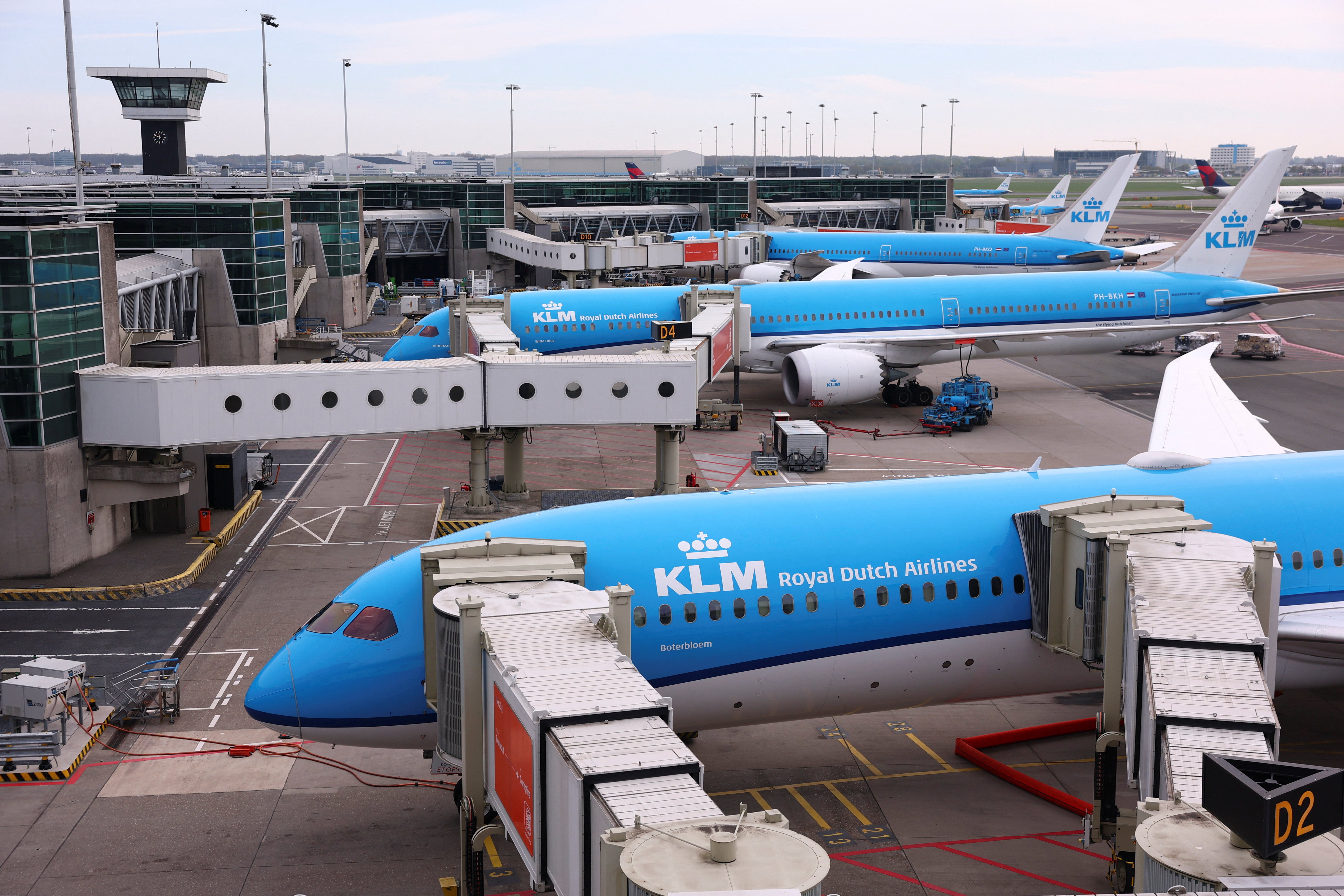KLM said on April 16 it would cancel 160 flights in Europe in the coming month.
