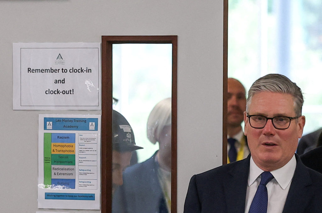 British PM Starmer meets with construction apprentices in London
