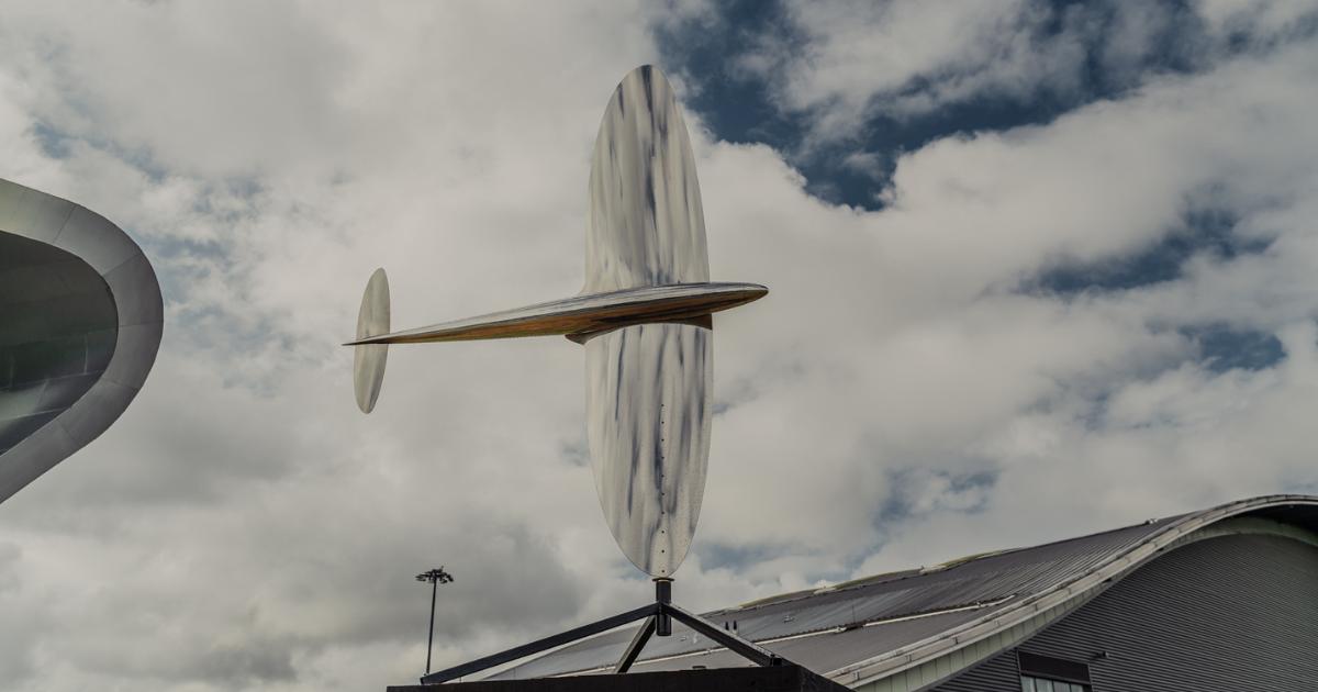 Spitfire kinetic sculpture display at Farnborough Airport