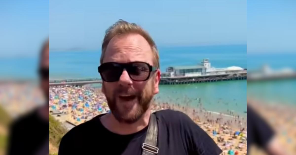 Kiefer Sutherland stunned by busy Bournemouth beach