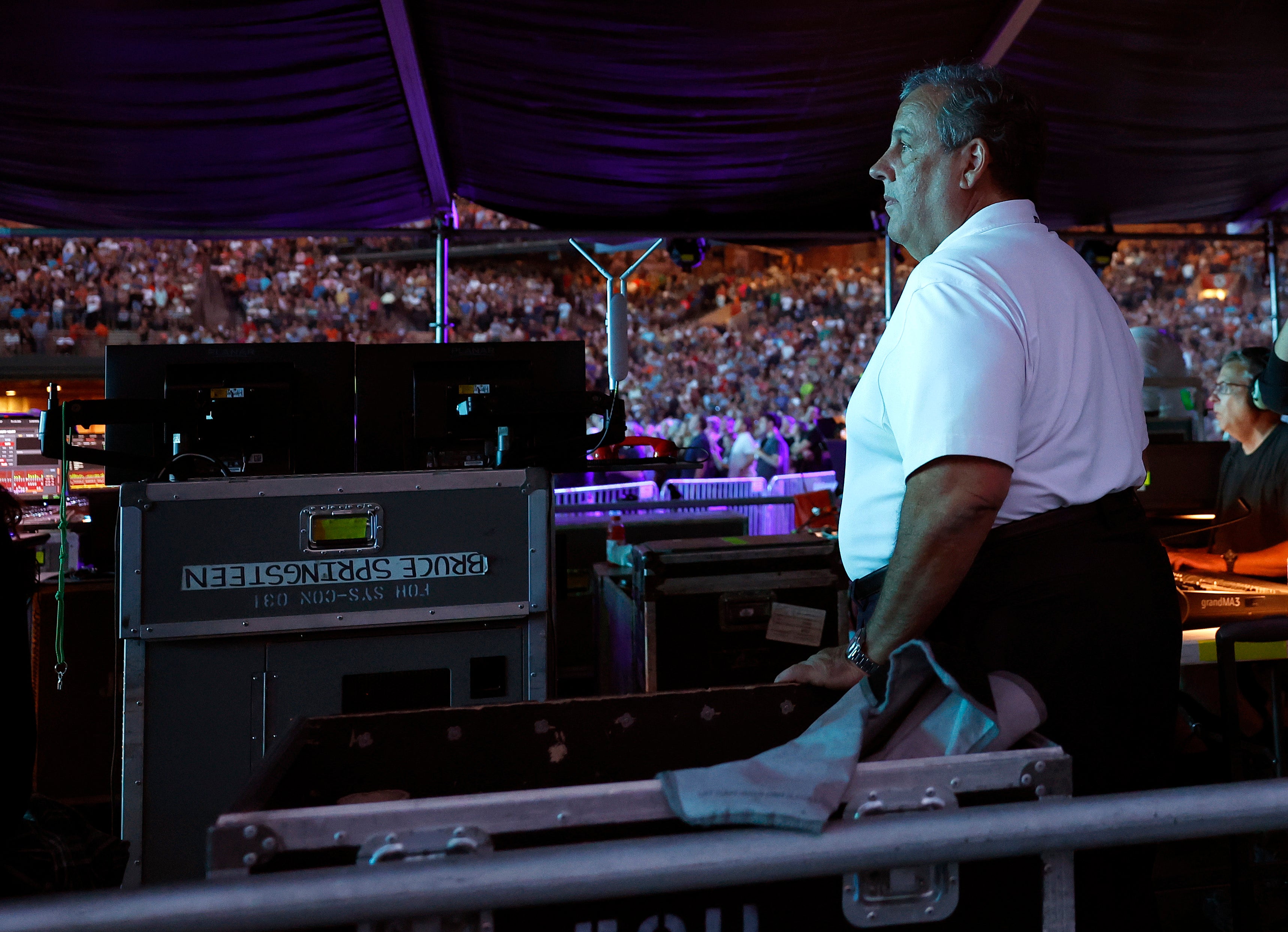 Christie, pictured at a 2024 Springsteen concert in Baltimore, is a longtime fan of ‘The Boss’ and has attended more than 150 of his concerts