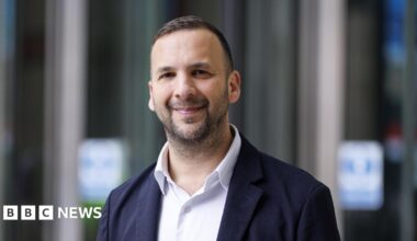 Leader of the Green Party of England and Wales, Zack Polanski, departing the BBC on 3 May.
