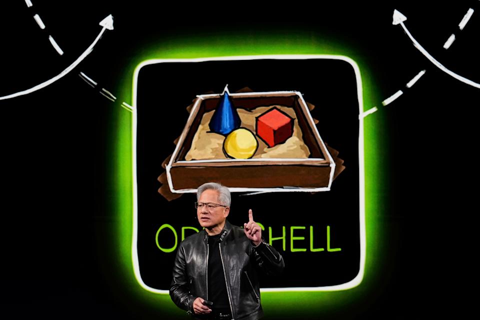 Nvidia CEO Jensen Huang speaks during an Nvidia conference focusing on artificial intelligence in San Jose, Calif., Monday, March 16, 2026. (AP Photo/Godofredo A. Vásquez)