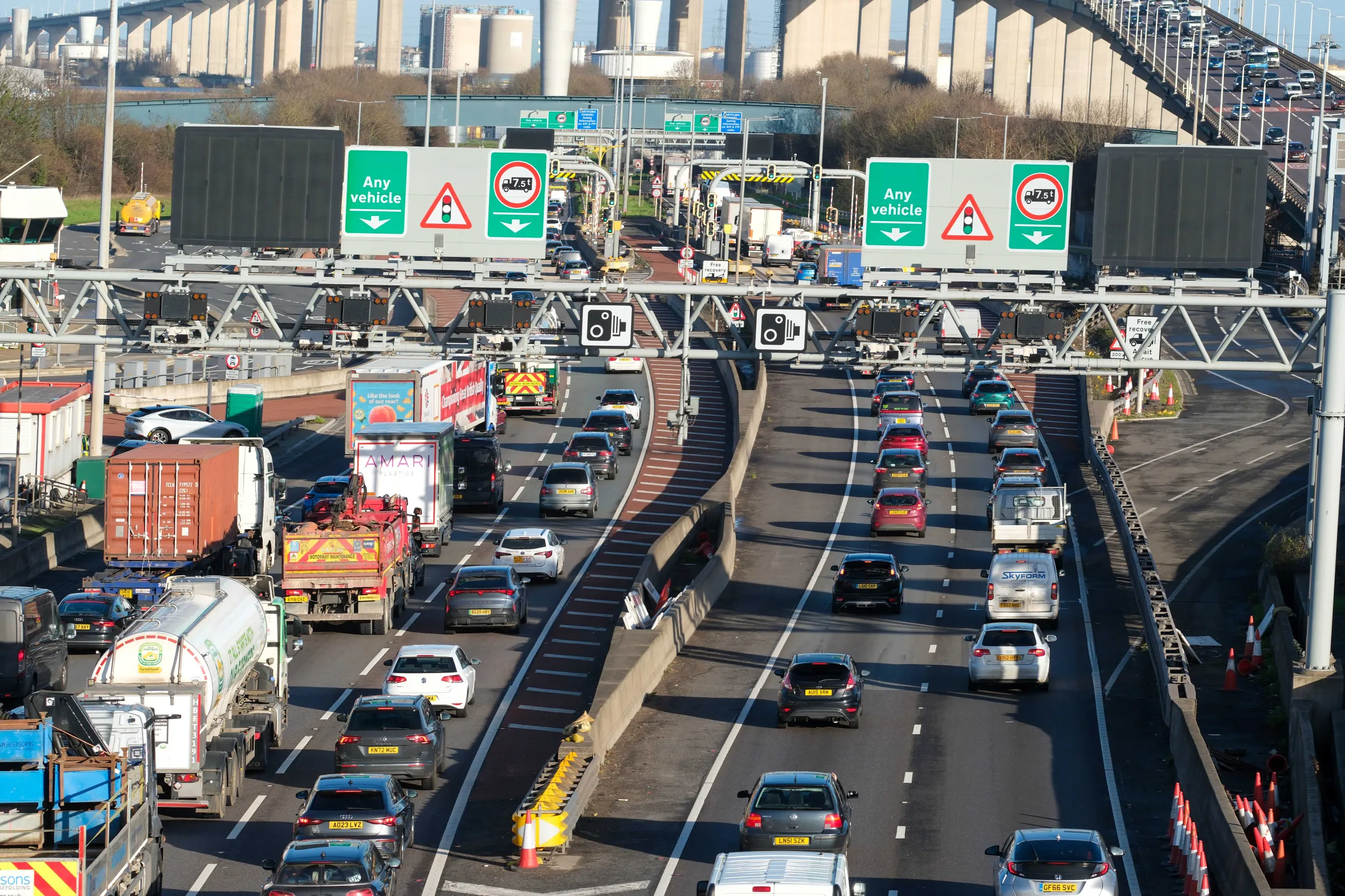 Heavy traffic on the M25 at the Dartford crossing.