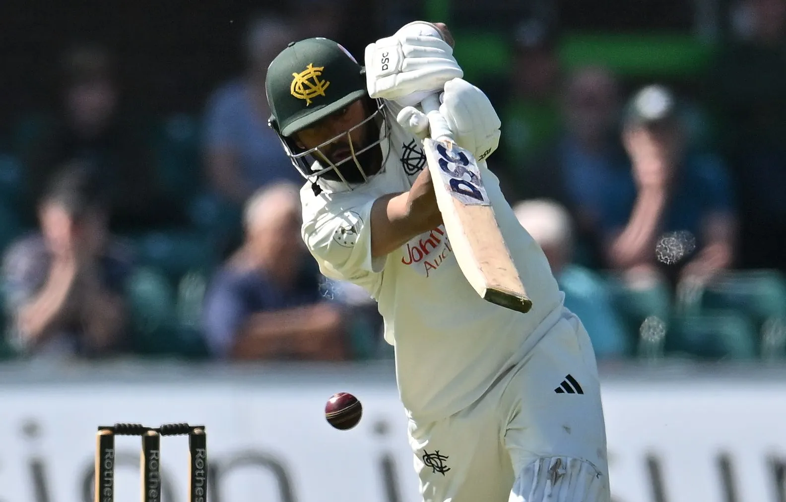 Haseeb Hameed of Nottinghamshire bats during a cricket match against Leicestershire.
