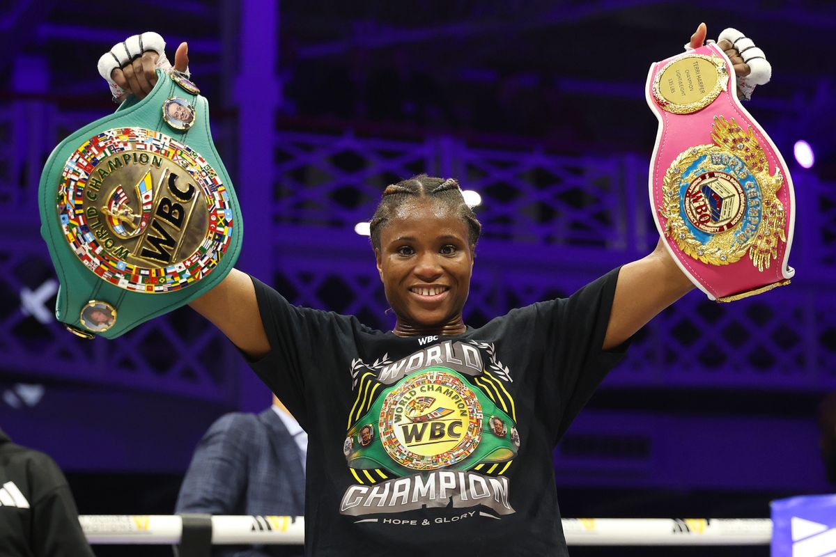 Caroline Dubois holds her belts up