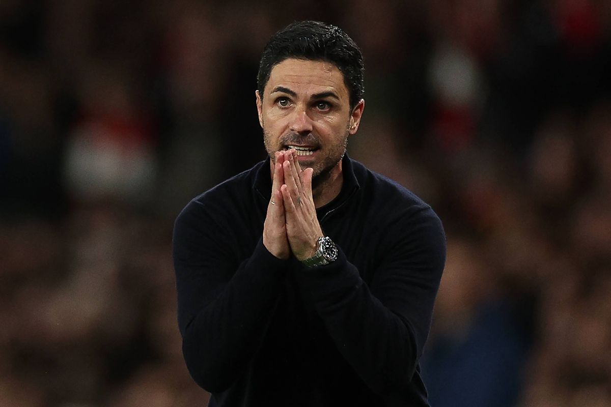 Arsenal's Spanish manager Mikel Arteta reacts during the UEFA Champions League quarter-final, second-leg football match between Arsenal and Sporting Lisbon at the Emirates Stadium in north London on April 15, 2026.