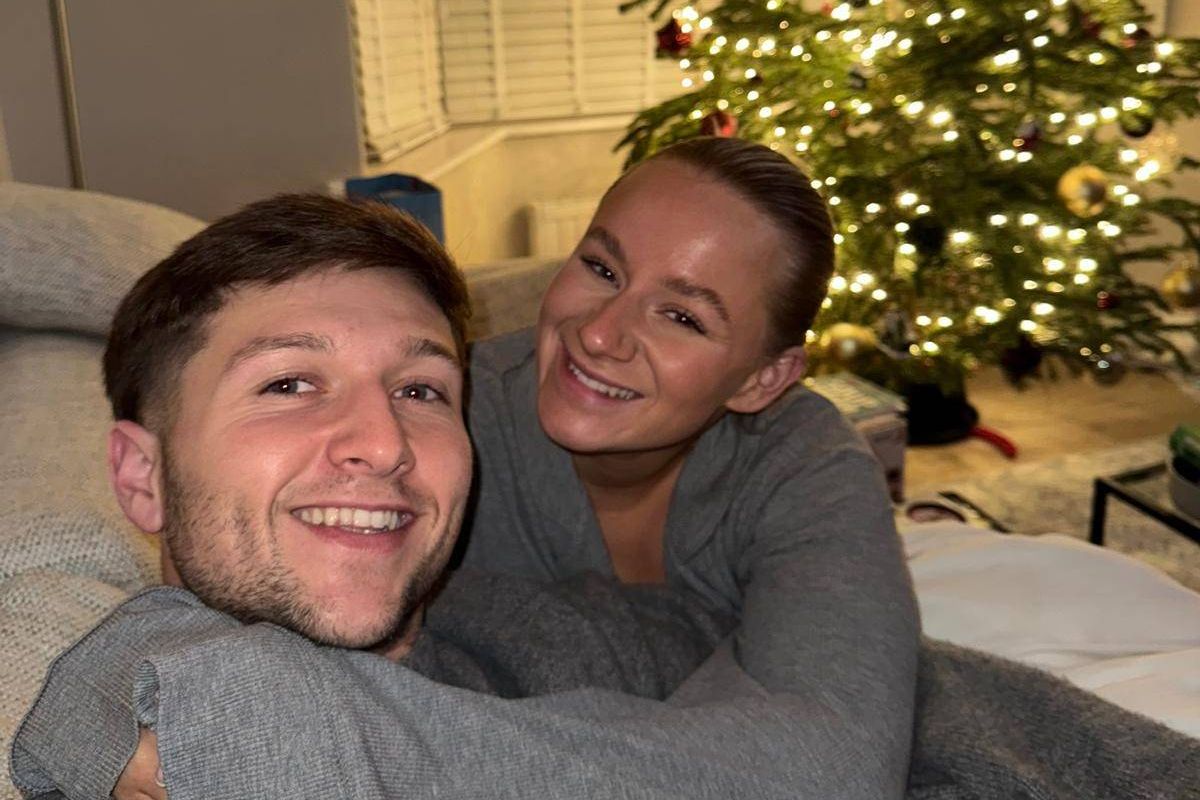 Lucy Harrison and Sam Littler on Christmas Day in their Warrington home