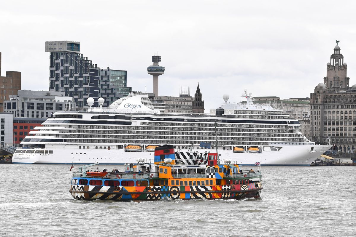 The Mersey Ferry Snowdrop, sailing past the Cruise Ship Seven Seas Splendor. (Pic Andrew Teebay).