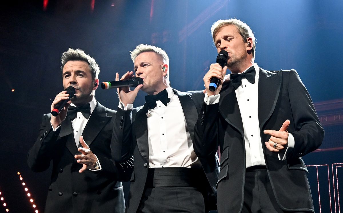 Shane Filan, Nicky Byrne and Kian Egan of Westlife