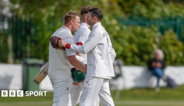 Worcestershire's Matthew Waite and Lancashire's James Anderson shaking hands in a draw after their side's County Championship match at Southport.
