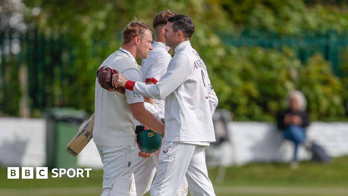 Worcestershire's Matthew Waite and Lancashire's James Anderson shaking hands in a draw after their side's County Championship match at Southport.