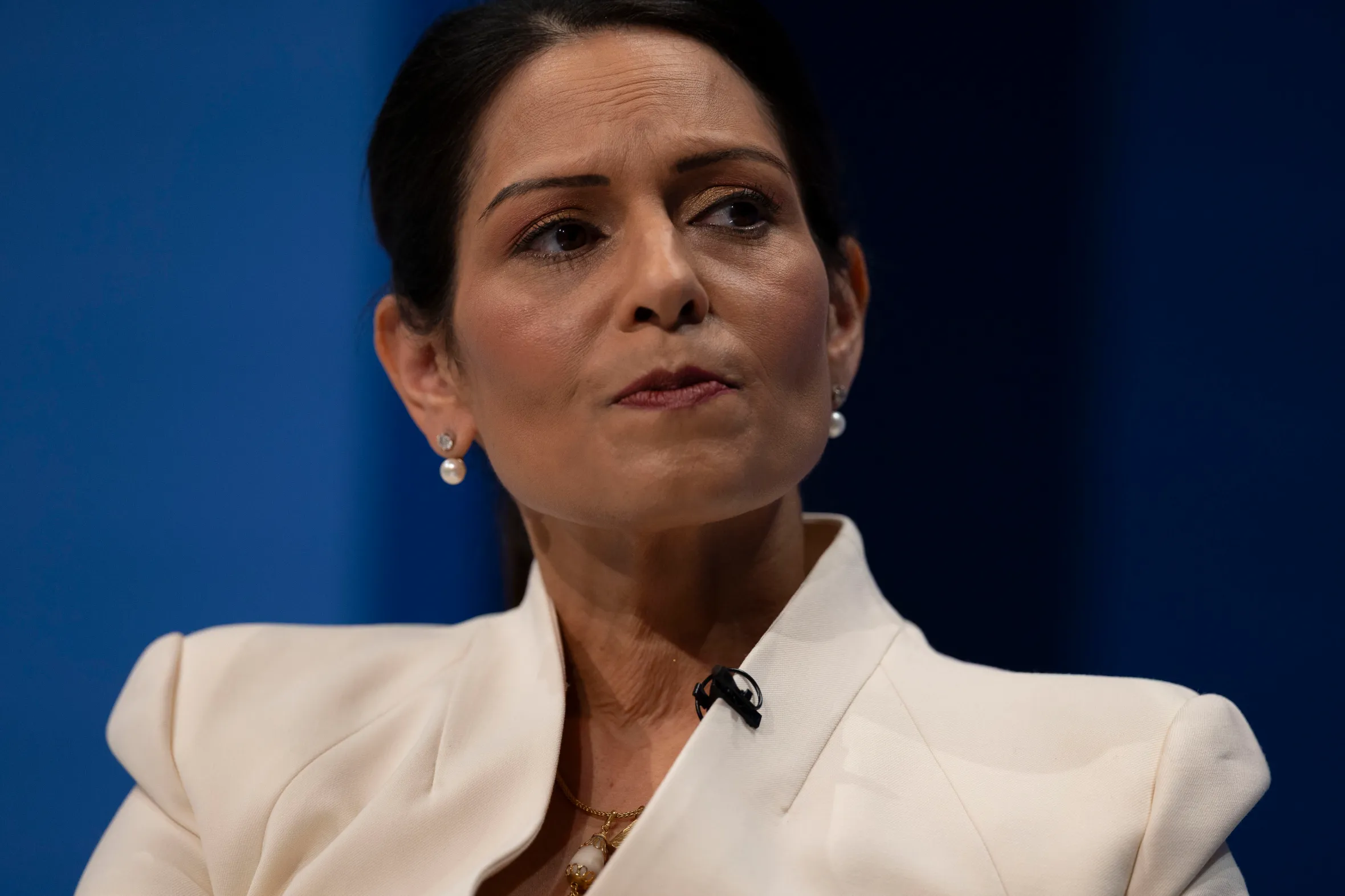 Shadow Foreign Secretary Priti Patel looks on at the Conservative Party Conference in Manchester.