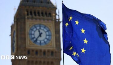 A picture of an EU flag in front of Big Ben