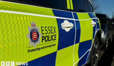 A close-up picture of the side of an Essex Police car.