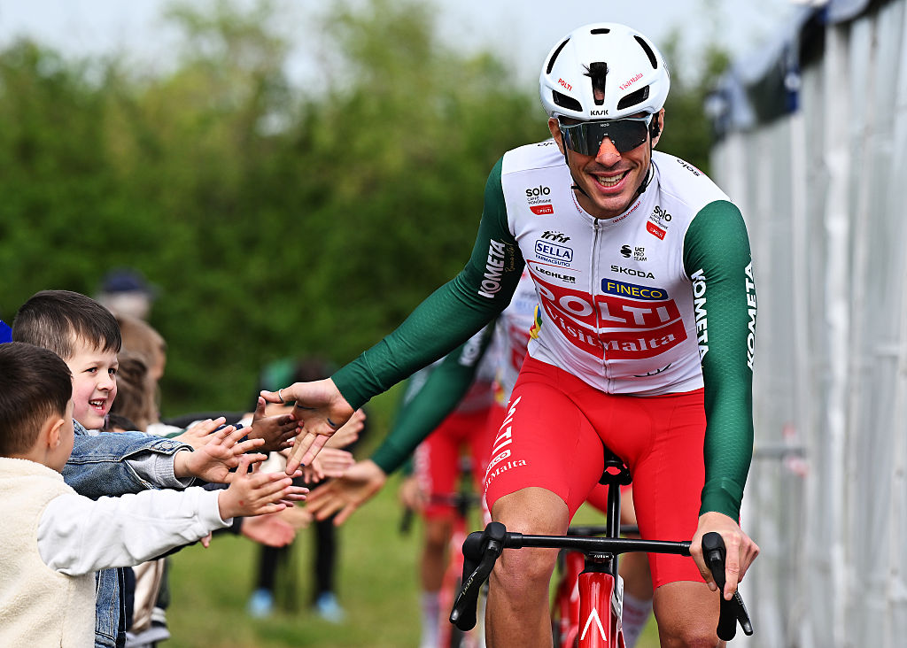BRULON, FRANCE - APRIL 10: Mirco Maestri of Italy and Team Polti VisitMalta prior to the 72nd Region Pays De La Loire Tour 2026, Stage 4 a 179.5km from Brulon to Le Mans on April 10, 2026 in Brulon, France. (Photo by Dario Belingheri/Getty Images)