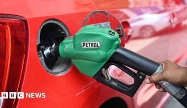 A worker fills a red car with fuel with a green pump labelled petrol on 23 May, 2026 in New Delhi, India.