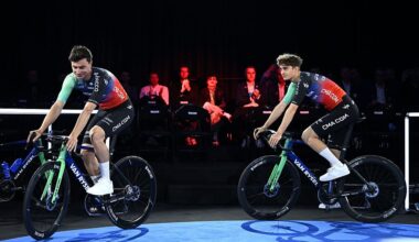VILLENEUVE-D&amp;apos;ASCQ, FRANCE - DECEMBER 11: (L-R) Olav Kooij of the Netherlands and Paul Seixas of France during the presentation of the Team Decathlon &amp;amp; CMA CGM 2026 on December 11, 2025 in Villeneuve-d&amp;apos;Ascq, France. (Photo by Luc Claessen/Getty Images)
