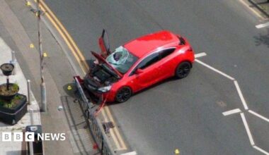 The scene in Market Place, Arnold, where a man has suffered life-threatening injuries after a car hit multiple pedestrians in the town centre