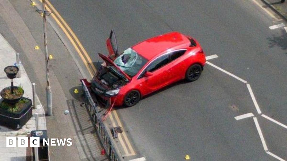 The scene in Market Place, Arnold, where a man has suffered life-threatening injuries after a car hit multiple pedestrians in the town centre