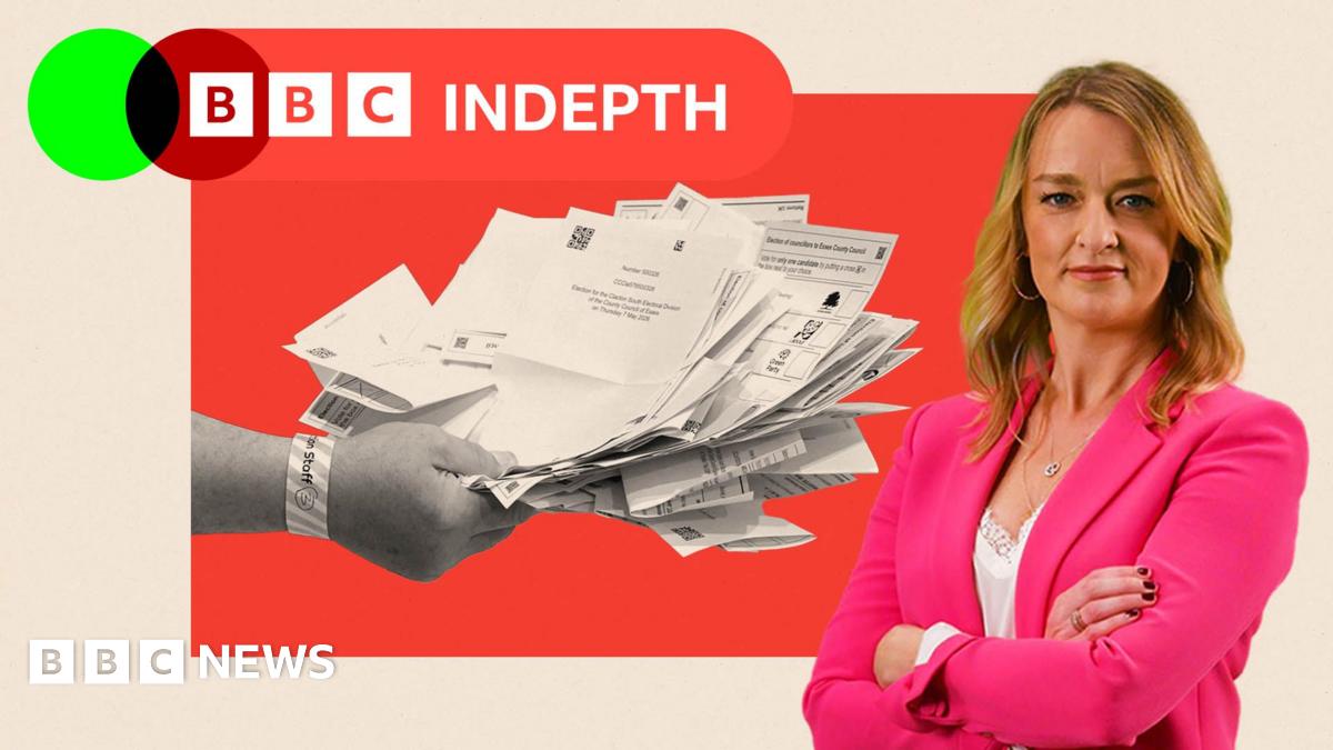 Thin, lobster red banner with white text saying ‘InDepth newsletter’. To the right are black and white portrait images of Emma Barnett and John Simpson. Emma has dark-rimmed glasses, long fair hair and a striped shirt. John has short white hair with a white shirt and dark blazer. They are set on an oatmeal, curved background with a green overlapping circle.