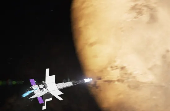 An artist's concept of the Space Reactor-1 mission to send the 1st nuclear-powered spacecraft to Mars