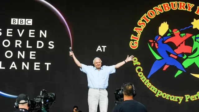 David Attenborough speaking on the Pyramid stage at Glastonbury 2019